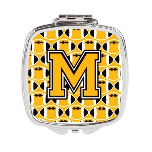 Carolines Treasures Letter M Football Black, Old Gold and White Compact Mirror CJ1080-MSCM